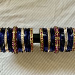 Indigo, Pink, & Gold Bangles