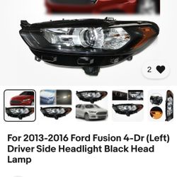 2013-2016 FORD FUSION 4-Dr (Left) Driver Side Headlight Black Lamp