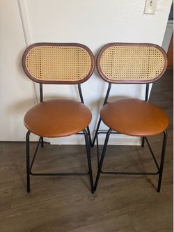 Set of 2 Counter Height Rattan/Cane Back Bar Stools