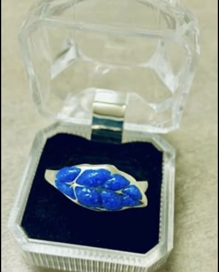 Blue Opal Leaf Black Gold Ring :)