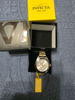 Invicta Two Tone Gold Silver Chronograph Watch Black Tachymeter Bezel New