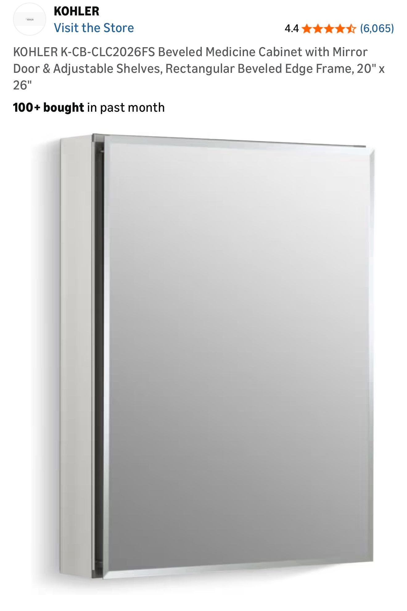 Kohler Beveled Medicine Cabinet with Mirror Door 20" x 26"