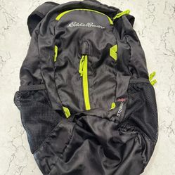 Eddie Bauer Stowaway 20L Packable Backpack Black Green Trim Adult Hiking Travel 
