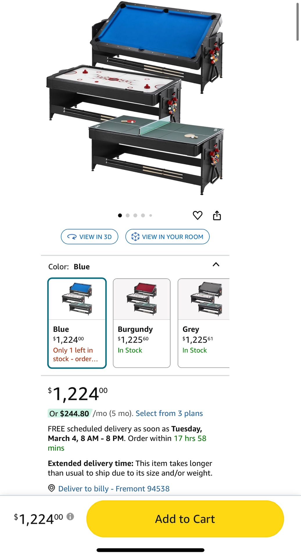 Pool, Air hockey, Ping Pong 3in1 combo Table