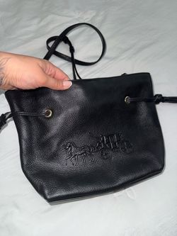 Coach Black Pebbled Leather Drawstring Crossbody with Tassels