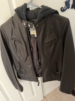 Faux Leather Moto Jacket with Hood
