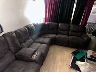 Dark Gray Sectional Sofa with Cup Holders and electric recliner