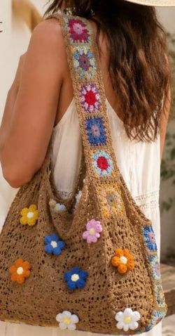 Crochet Tote Bag with Floral Detail