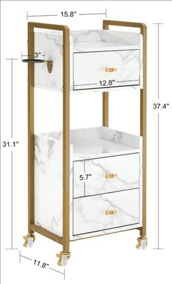 Trolley with Lockable Wheels Rolling Tattoo Storage Cart 2478 15.8"(L) x 11.8"(W) x - 37.4"(H) - White