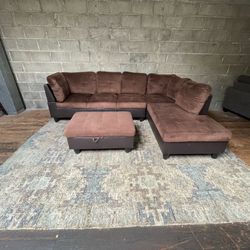 Brown L Shaped Sectional Couch “WE DELIVER”