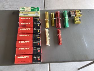 Assorted  loads for powder-actuated tools include multiple boxes and loose strips. Hilti .27 cal