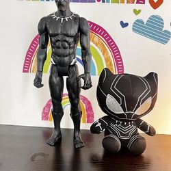 MARVEL BLACK PANTHER ACTION FIGURE WITH BLACK  PANTHER 6 INCH PLUSH
