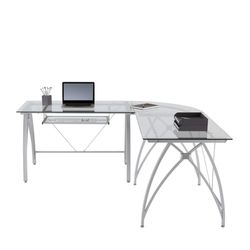 Used - Like New! Realspace® Vista Glass 76"W L-Shape Corner Desk