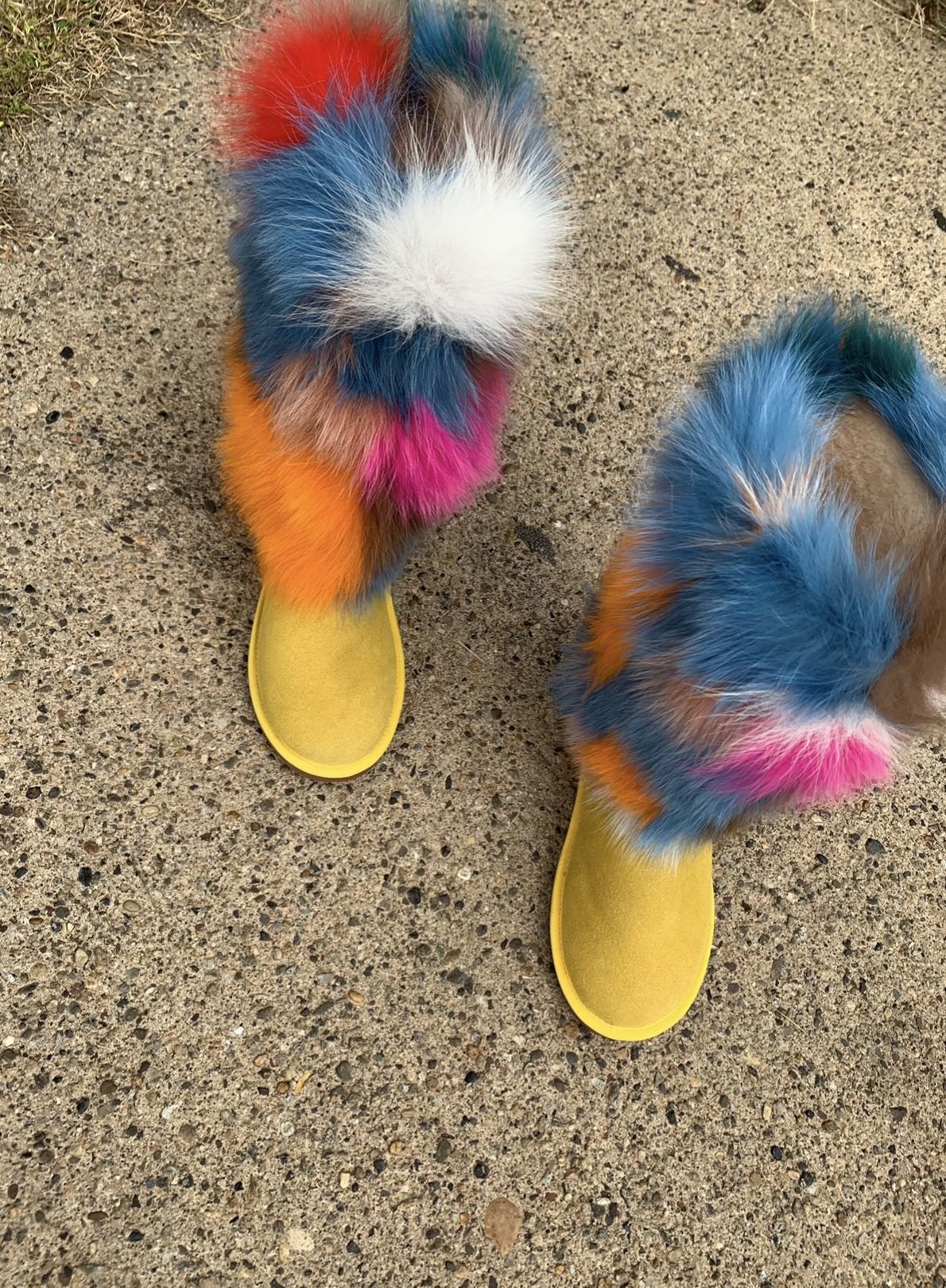 Mustard Multi Foxy Furry Boots Sizes 9,9.5,10 (message True Size To Order)