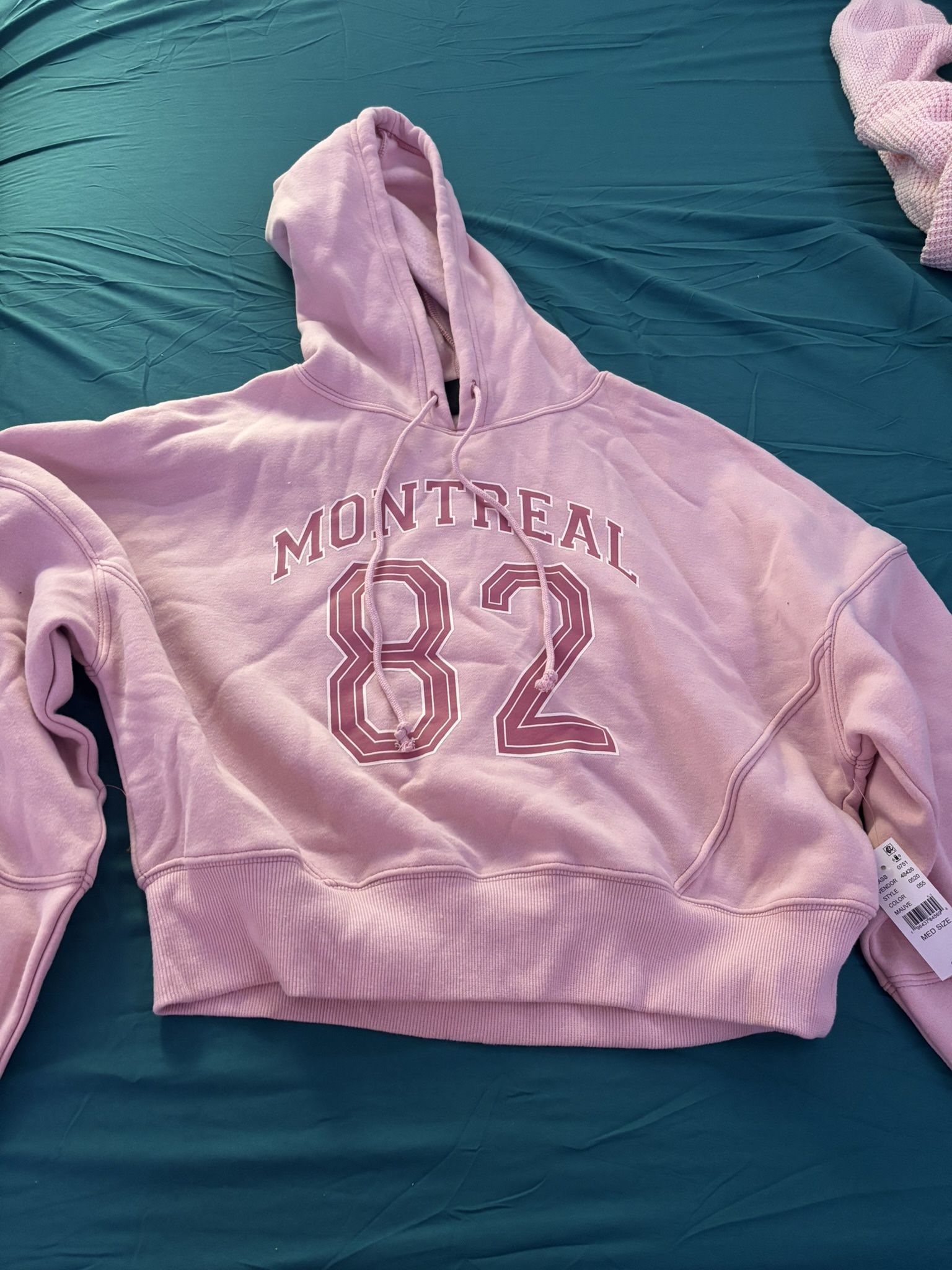 pink cropped hoodie with jaw strings from pacsun