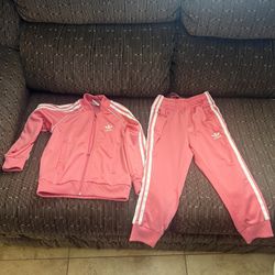 5T Girls Adidas pink track suit kids pants and top Like New