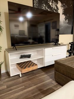 White TV Stand with File Cabinet Drawers - Heavy & Good Quality