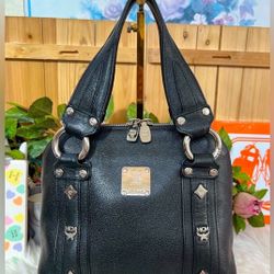 MCM Studded Mini Boston Bag In Silver Hardware