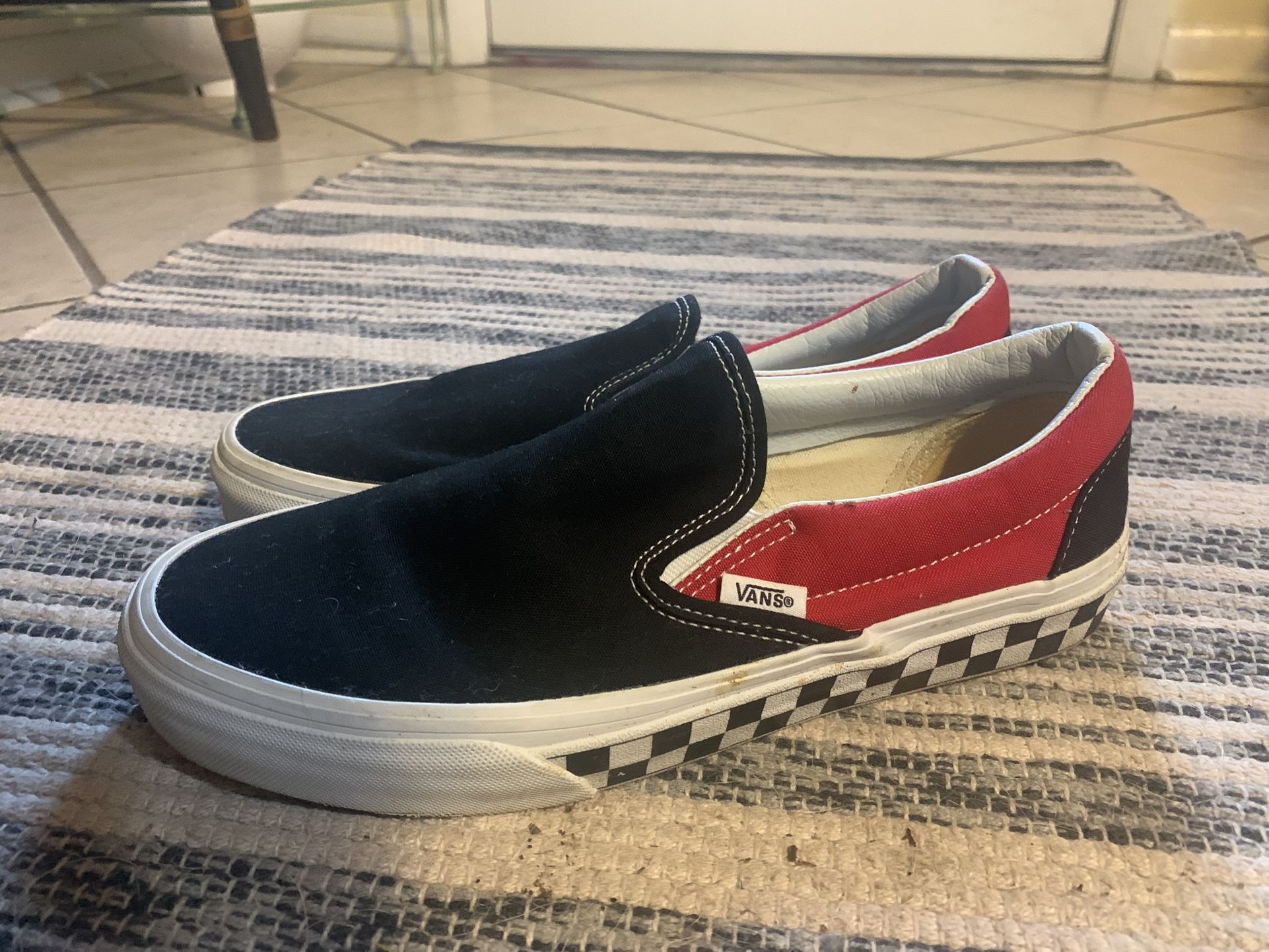 Vans Red/Black With Checkerboard Bottom Shoes Size 7.5 Men / 9 Women Decent Shape