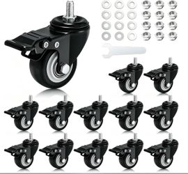 2 Inch Swivel Caster Wheels Set Of 8 Metric M8 15mm Threaded Stem Rubber Wheels Double Locking 440 Lb Capacity For Cart Desk Furniture Carpet Hardwood
