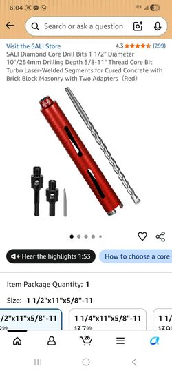 Core Drill Bits 1 1/2" Diameter 10"/254mm Drillina Depth 5/8-11" Thread Core Bit Turbo Laser-Welded Segments for Cured Concrete with Brick Block Mason