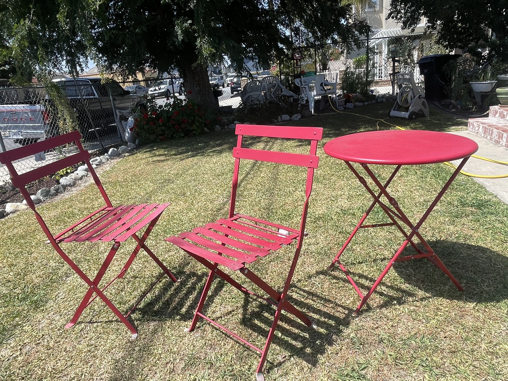 Beautiful, Red Bistro, Set Folding Table 2 Chairs