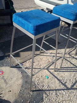 Blue Upholstered Metal Bar Stools – Set of 2