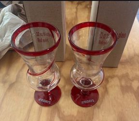 Vintage TGI Fridays 22oz Thistle Glasses Red Swirl Hand-Blown Set of 2 MINT IN BOX
