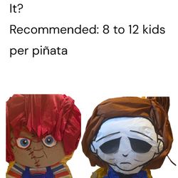 🎃 Limited Halloween Drop – Horror Piñata Duo!  
Two iconic slasher-style piñatas, handmade and ready to smash or display. Each approx. 20×18×5 inches