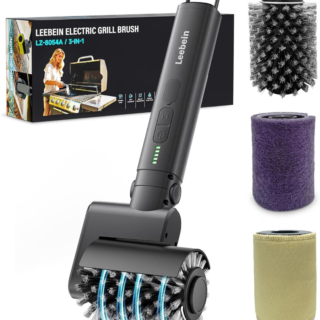 โ Leebein Electric Grill Brush for Outdoor, 2026 Upgraded BBQ Grill Cleaner with 3 Heads, 3-Speed & Angle Adjust Cordless Rotary Grill Brush, 150 Mins