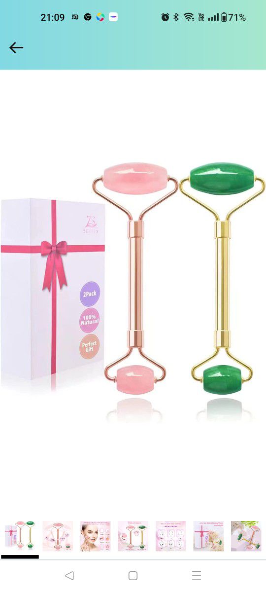 Jade Facial Roller & Rose Quartz Face Roller for Wrinkles and Puffiness, Natural Jade Stone Face Massager Roller
