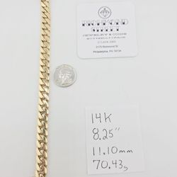 14k gold 11mm 8.25" miami cuban link bracelet