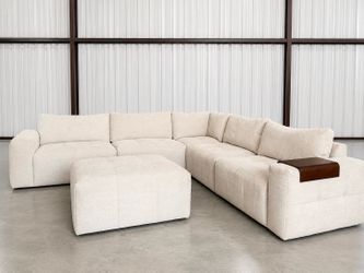Modern 6-piece Modular Fabric Sectional Sofa, Cream