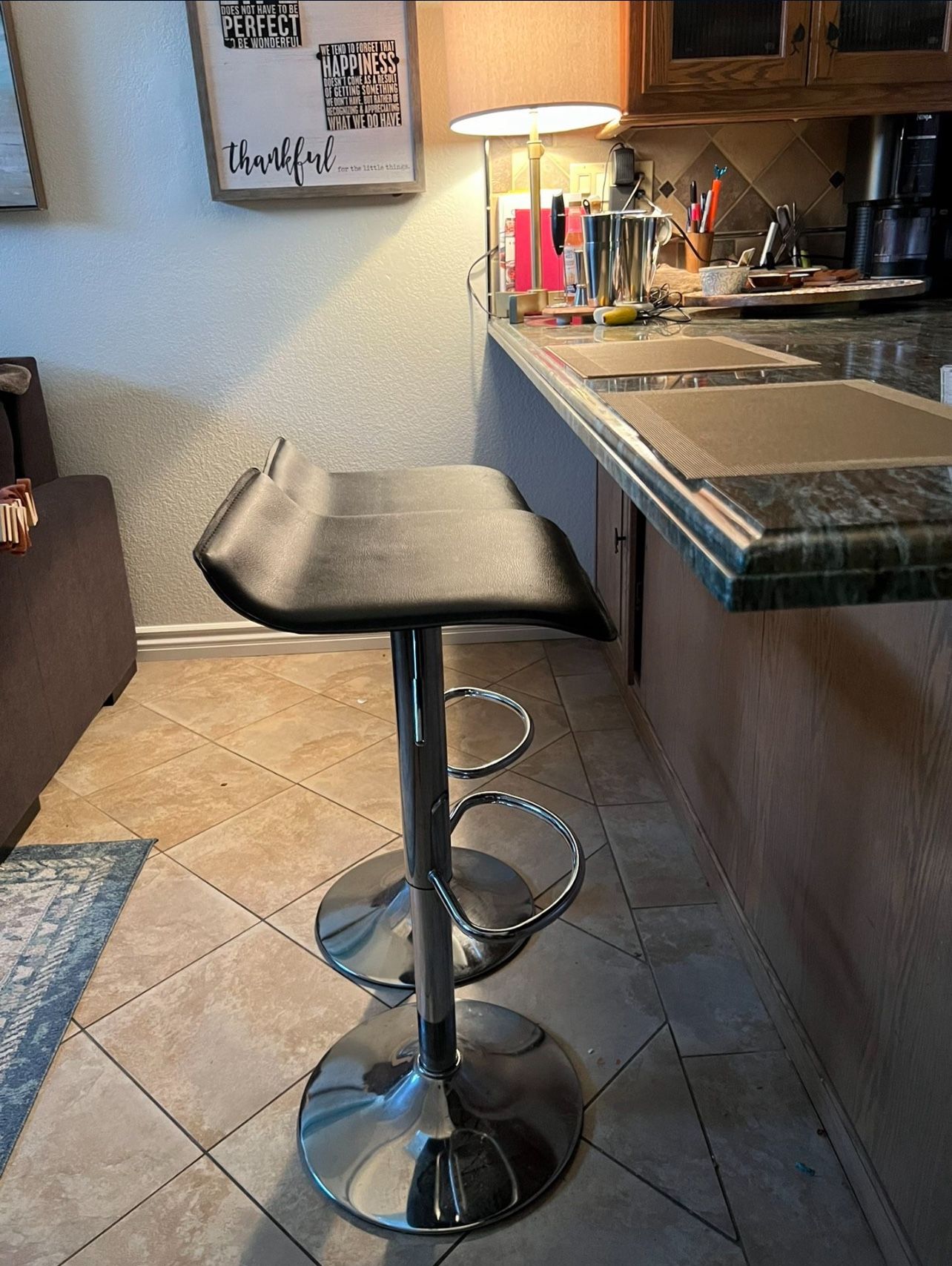 Black Leather Bar Stools (2)