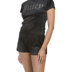 Juicy Couture sleepwear size M  L Velvet Fleece Short Sleeve Lounge Set Rhinestone