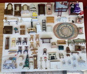 Vintage Dollhouse Furniture Lot – 80+ Pieces – 1:12 Scale – Complete Room Sets