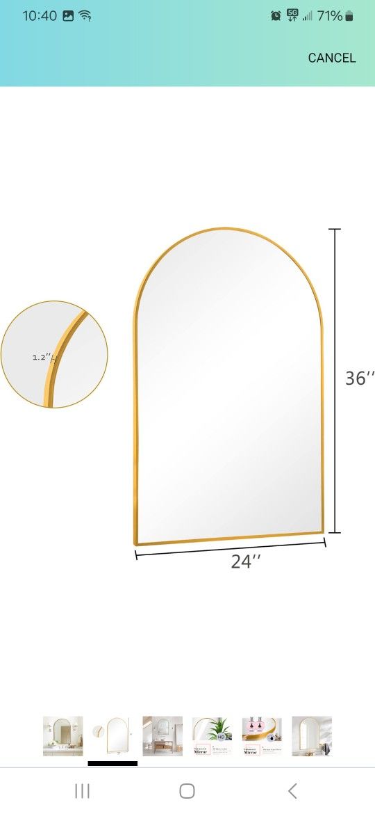Beautiful Arch Wall Mirror 36"x24 "Full Lenght New In Box Pick Up In Pomona $40