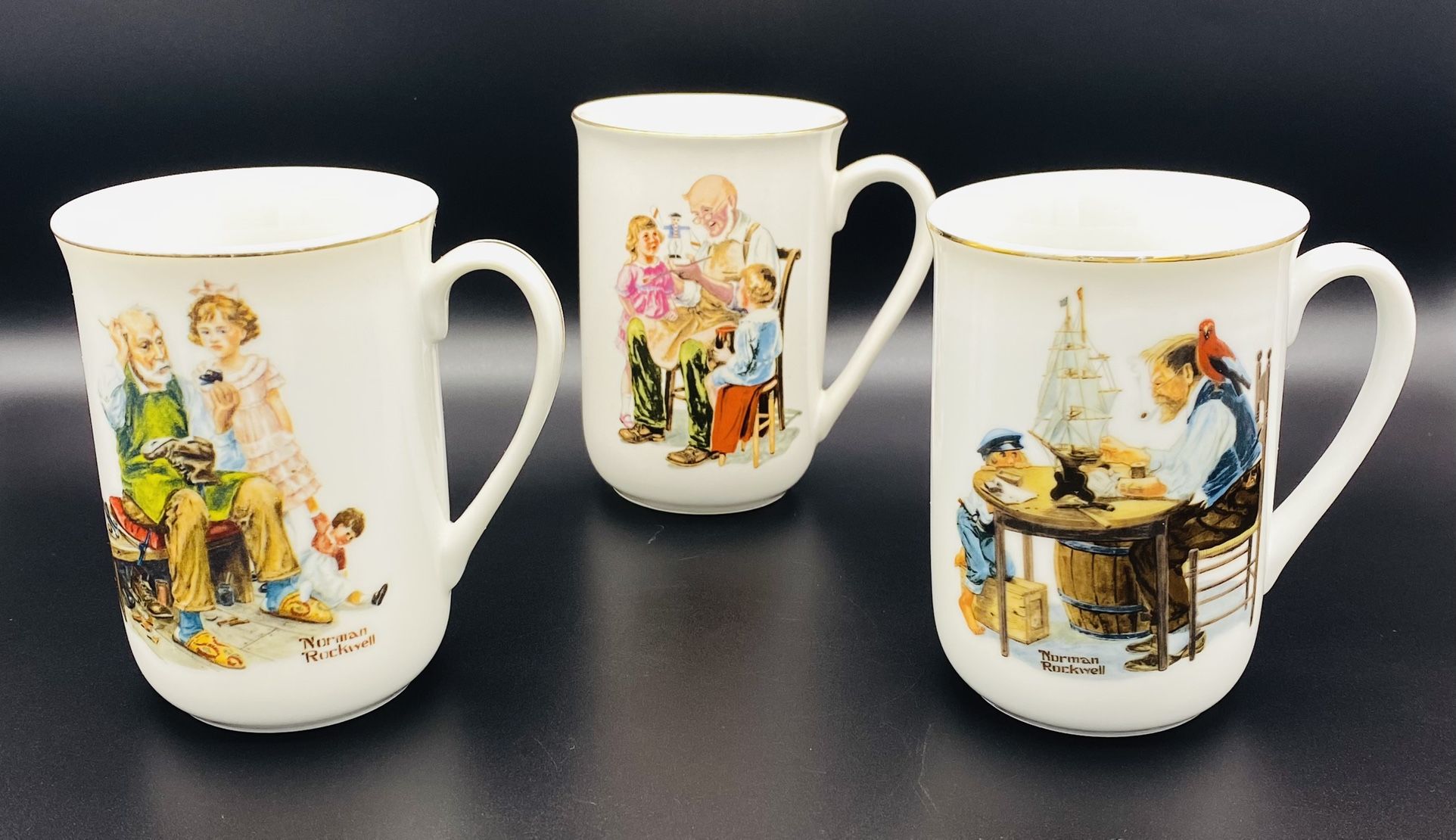 Vintage 1982 & 1986 Norman Rockwell Museum Coffee Tea Mugs Cups Set of 3
