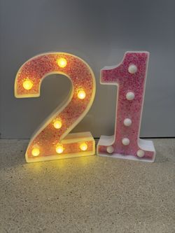 Light Up Pink Sparkly “21” Numbers