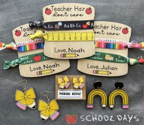 Teacher Hair tie Board And Earrings