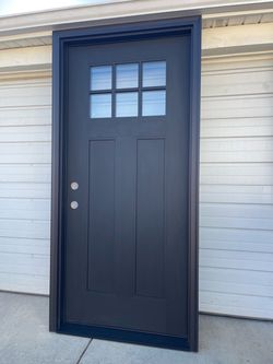 New door fiberglass black wood grain size w36 h80 right hand Inswing $390