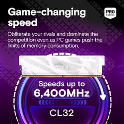 Crucial Pro CP2K16G64C32U5W - Kit de Memoria RAM DDR5 32GB (2x16GB), 6400MHz CL32, Memoria de escritorio para overclocking y gaming, Compatible con In