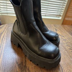 Truffle Company HIP4 Women's Zip Up Chunky Cleated Ankle Boots Black Size 8.5-9 