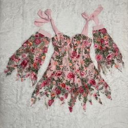 New L lace floral embroidered dress boho festival flower lace short rave