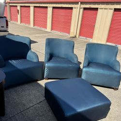 Blue Chairs An Ottoman 