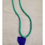 Cobalt blue glass pendant necklace on 30" diamond braided cord Singer Island