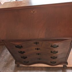 Antique Chippendale Mahogany Oxbow Drop Front Secretary Desk