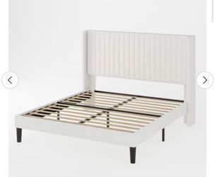 Allewie Full Velvet Upholstered Bed Frame/Vertical Channel Tufted Wingback Headboard/Heavy Duty Support/box spring Optional/Easy Assembly/White