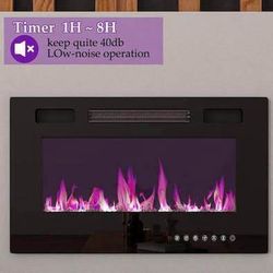 New 30 in. Wall Mount Electric Fireplace in Black With Adjustable Flame Colors & Speed,Touch Screen