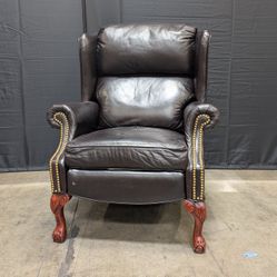 Classic Dark Brown Leather Wingback Club Chair with Nailhead Trim